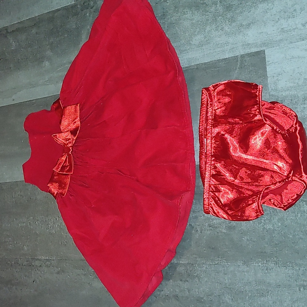Old Navy Baby Girl Holiday Dress Set – 12-18M – Red Velvet Tulle with Bloomers